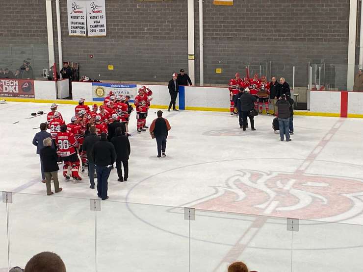The Mitchell Hawks win their first PJHL Pollock Division Championship. (Image provided by Ryan Drury)