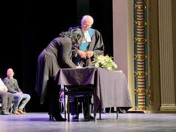 New members of council are sworn in for the 2022-2026 term at the Capitol Theatre in downtown Chatham, November  15, 2022. (Photo by Millar Hill)