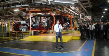 Prime Minster Justine Trudeau speaks during a visit to the Windsor Assembly Plant, January 17, 2023. (Photo by Maureen Revait) 