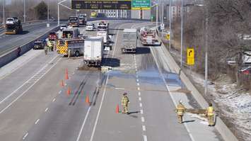 Collision on WB 402 near Christina St. April 1, 2019.  Photo by Melanie Irwin