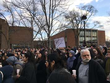 More than 500 people attended a vigil at the University of Windsor to remember the 50 Muslim victims killed at two mosques in New Zealand. Mar 19, 2019. (Photo by Paul Pedro)