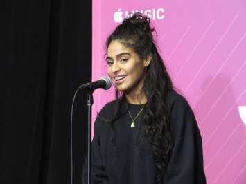 Jessie Reyez speaks to media at the 2019 Juno Awards at Budweiser Gardens, March 17, 2019. (Photo by Miranda Chant, Blackburn News)