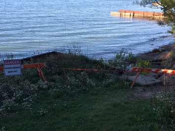 The City of Sarnia has barricaded Blackwell Sideroad Beach from the public and posted danger signs around the property due to severe erosion. October 5, 2016 BlackburnNews.com photo by Sue Storr.