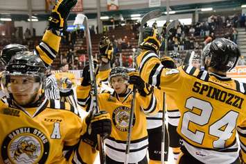 The Sarnia Sting take on the North Bay Battalion, December 5, 2014. (Photo courtesy of Metcalfe Photography)