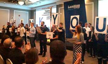 Students read speeches Friday of how the $2-million donation from NOVA Chemicals will benefit their education at Lambton College. October 30, 2015 (BlackburnNews.com Photo by Briana Carnegie)