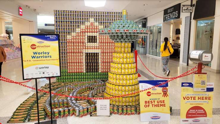 CANstruction build by Worley. March 4, 2024. (Photo by Stephanie Chaves)