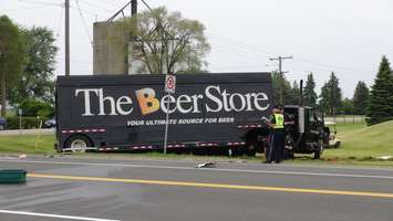 Beer Store truck involved in a collision on Highway 40 at Countryview Line (Photo by Jake Kislinsky)