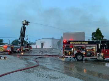 Firefighters battle a blaze at the Woodstock Fairgrounds, September 1, 2020. (Photo courtesy of the Woodstock Fire Department via Twitter)