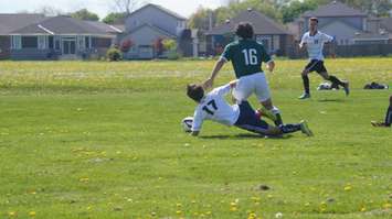 The Irish hosted Chatham-Kent in the 'AAA' Senior Boys Soccer Semi Finals. Photo by Jake Jeffrey. May 17, 2016