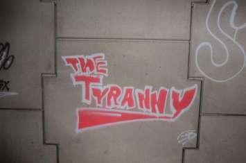 An example of a graffiti tag in downtown Chatham. (Photo courtesy of Chatham-Kent Crime Stoppers)