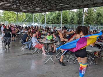 Crowd enjoying live music in Windsor's Lanspeary Park during Windsor Essex PrideFest, August 7, 2022. Photo by Mark Brown/WindsorNewsToday.ca.