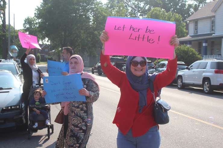 Protestors and counter-protestors outside the Greater Essex County District School Board, June 20, 2023. Photo by Mark Brown/WindsorNewsToday.ca.
