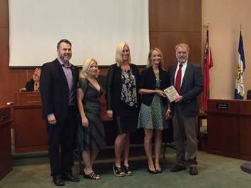 Representatives of Lambton Mall accept a 2016 Sarnia Accessibility Award from Councillor Brian White and Mayor Mike Bradley. October 3, 2016 BlackburnNews.com photo by Melanie Irwin