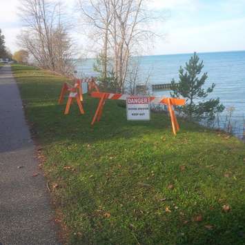 A portion of seawall that has collapsed along the shore of Lake Huron near the walking trail between Kenwick St. and Helen St. in Bright’s Grove. Photo courtesy of City of Sarnia