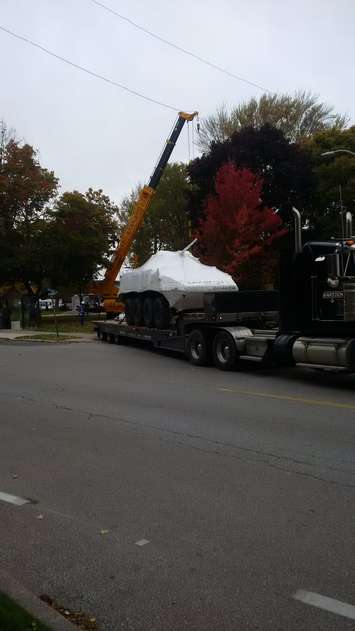 LAV III Memorial being placed at Veterans Park. Photo courtesy of Sarnia Legion via Twitter.
