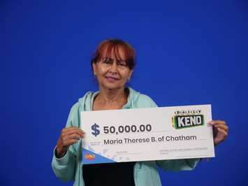 Maria Bailey of Chatham wins $50K in Daily Keno draw. (Photo via OLG)