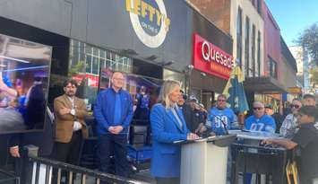 The Detroit Lions announce a watch party in downtown Windsor for American Thanksgiving, October 7, 2025. (photo by Maureen Revait)