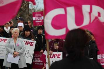 CUPE 1358 President Darlene Sawchuk attends a protest, October 27, 2015. (Photo by Jason Viau)