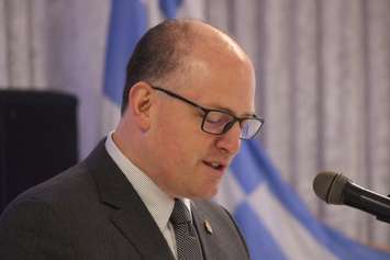 Windsor Mayor Drew Dilkens gives welcoming remarks at the new Hellenic Cultural Centre on May 11, 2018. Photo by Mark Brown/Blackburn News.