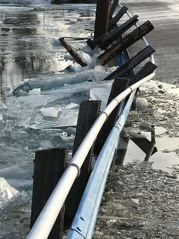Ice damage to the Bluewater Ferry causeway. January 11, 2018 (Photo provided by Manager Morgan Dalgety)