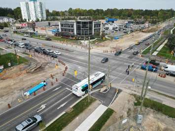 An aerial view of the Richmond Street and Fanshawe Park Road intersection during construction. Photo provided by the City of London.