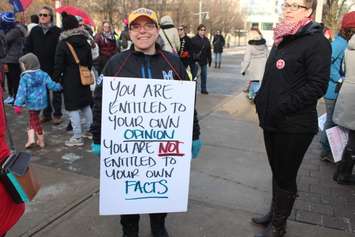 A woman demonstrates at the Women's March in Windsor January 20, 2018. (Photo by Adelle Loiselle)