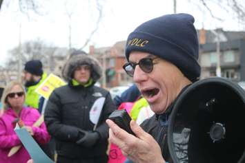 Brian Hogan, head of the Windsor District Labour Council, speaks at a rally supporting striking public health nurses in Windsor, March 15, 2019. Photo by Mark Brown/Blackburn News.