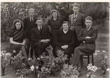 Jan and Elsje Snippe (bottom row, middle) with five of their children during the Second World War.  (Photo provided by the Consulate of Israel - Toronto)
