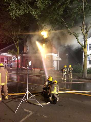 Chatham-Kent fire crews respond to a blaze at a commercial building on London Road in Thamesville. July 18, 2019. (Photo courtesy of CK Fire and Emergency Services via Twitter)
