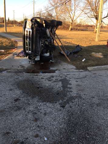 The aftermath of a crash on Front Rd. N in Amherstburg, February 20, 2016. (Photo courtesy of the Amherstburg Fire Department via Twitter)