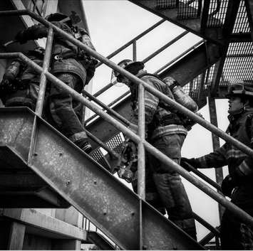 9/11 memorial stair climb in Sarnia. Image courtesy of Lambton College Fire Science Professor Scott Brown. 