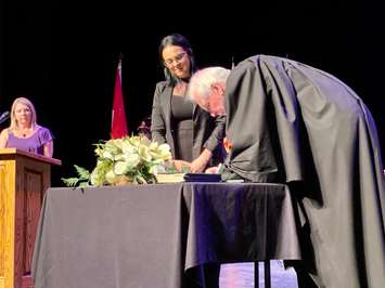 New members of council are sworn in for the 2022-2026 term at the Capitol Theatre in downtown Chatham, November  15, 2022. (Photo by Millar Hill)