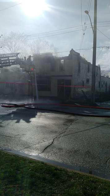 Firefighters battle a blaze on Sandwich St. near Chippawa St. in Windsor, April 11, 2017. (Photo courtesy of the Windsor Fire and Rescue Service)