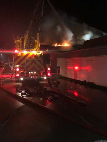 Chatham-Kent fire crews respond to a blaze at a commercial building on London Road in Thamesville. July 18, 2019. (Photo courtesy of CK Fire and Emergency Services via Twitter)