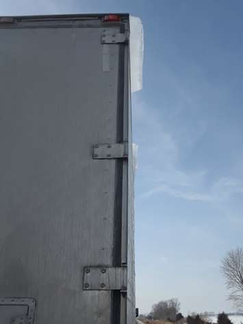 Chatham-Kent OPP said a piece of ice fell from the roof of a tractor trailer and smashed into this vehicle's windshield on February 2, 2019. (Photo courtesy of Chatham-Kent OPP)