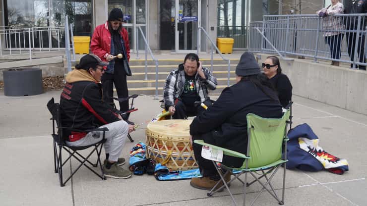 Drumming ceremony held outside of Sarnia City Hall. March 24, 2026. (Photo by Natalia Vega) 