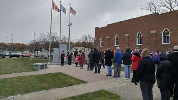 Members of the community gathered at the Aamjiwnaang First Nation Cenotaph for the annual Remembrance Day ceremony. November 10, 2017 (BlackburnNews.com Photo by Colin Gowdy)