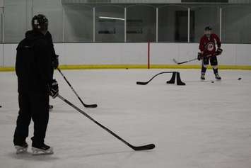 Students at the FJ Brennan Centre of Excellence & Innovation Hockey Canada Skills Academy take part in practice, March 5, 2015. (Photo by Mike Vlasveld)