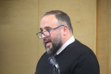 Ward 3 councillor Rino Bortolin gives a presentation during his annual ward meeting at the Windsor Public Library central branch, October 8, 2019. Photo by Mark Brown/Blackburn News.
