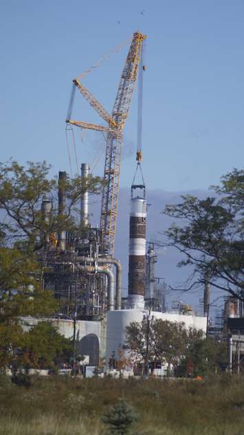 A new fuel processing tower being erected at Imperial Sarnia off Vidal Street South. October 18. 2019. (BlackburnNews.com photo by Colin Gowdy)