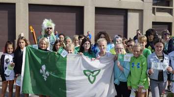 Students celebrate Franco-Ontarian Flag Day at the Seaway Parkette in Sarnia. September 25, 2019. (BlackburnNews photo by Colin Gowdy)