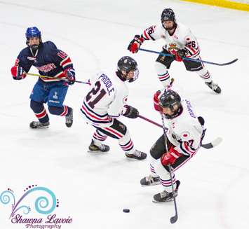 The Sarnia Legionnaires taking on the Strathroy Rockets from the Brock Street Barn.  9 December 2021.  Shawna Lavoie Photography.