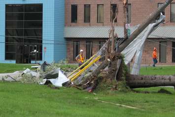Crews assess and clean up the damage left near the EC Row Expressway and Central Avenue in Windsor on August 25, 2016 after a tornado hit the area. (Photo by Ricardo Veneza)