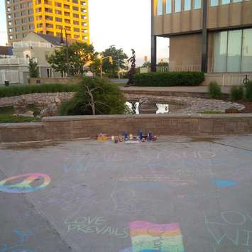 Candles and messages of support left outside Sarnia City Hall following vigil June 13, 2016. Submitted photo. 