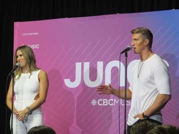 The Reklaws speak to media at the 2019 Juno Awards at Budweiser Gardens, March 17, 2019. (Photo by Miranda Chant, Blackburn News)