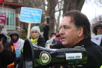 Windsor West MP Brian Masse speaks at a rally supporting striking public health nurses in Windsor, March 15, 2019. Photo by Mark Brown/Blackburn News.