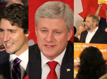 Liberal Leader Justin Trudeau (left) Conservative Leader Stephen Harper (centre) and NDP Leader Tom Mulcair (right). (BlackburnNews.com file photo)