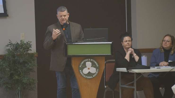 Warwick Township Mayor Todd Case speaks at the 2024 State of Lambton Business Breakfast. March 19, 2024. Blackburn Media photo by Melanie Irwin.