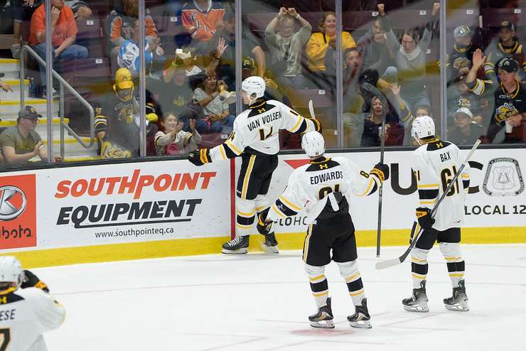Flint Firebirds at Sarnia Sting, Sunday September 29, 2025. Photo by Metcalfe Photography. 