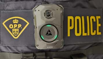 Body-worn camera on OPP vest.  Photo from Huron County OPP